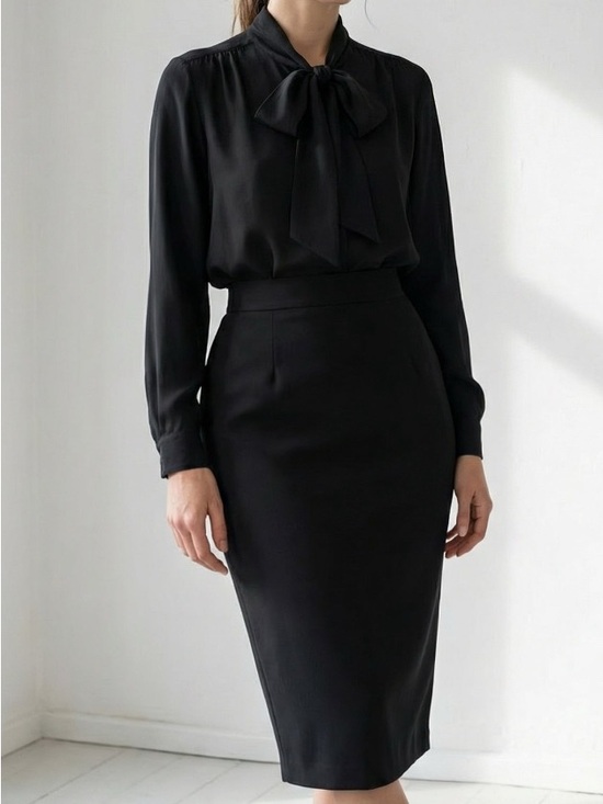 Vintage Dresses & Skirts - Black High-Waist Wool Pencil Skirt - Sleek Professional Style